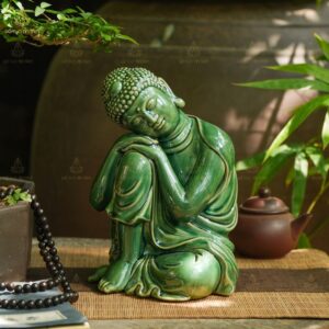 Tượng Phật An Nhiên Ngồi Đài Sen Men Xanh Lá