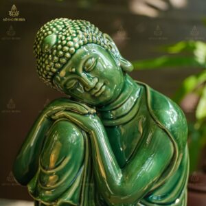 Tượng Phật An Nhiên Ngồi Đài Sen Men Xanh Lá