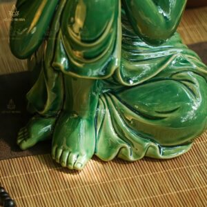 Tượng Phật An Nhiên Ngồi Đài Sen Men Xanh Lá