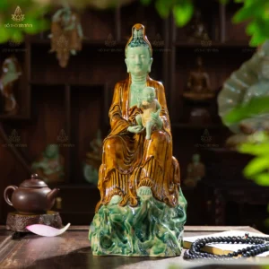 Tượng Quan Âm Tống Tử Men Hoàng Thổ Gấm