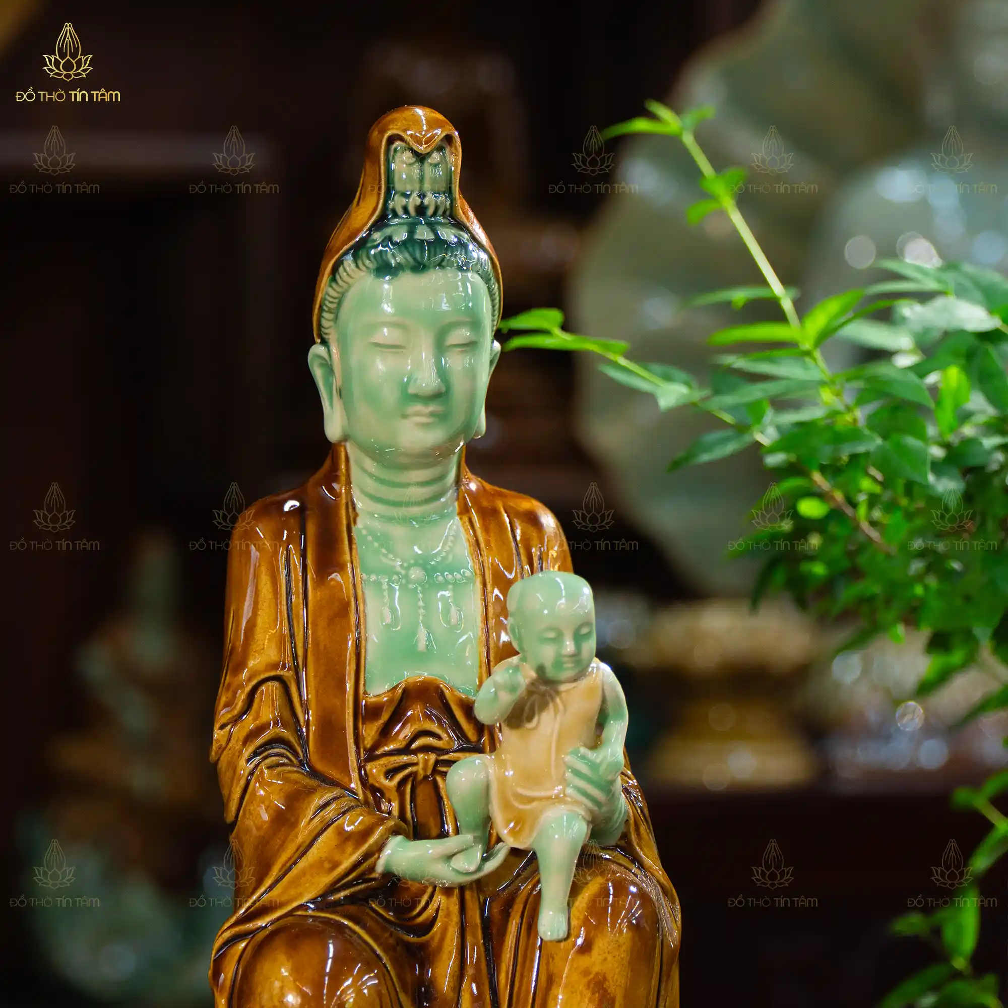 Tượng Quan Âm Tống Tử men hoàng thổ gấm - 2 Tượng Quan Âm Tống Tử Men Hoàng Thổ Gấm
