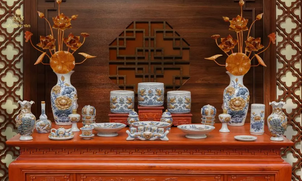 Bộ đồ thờ gia tiên men rạn rồng